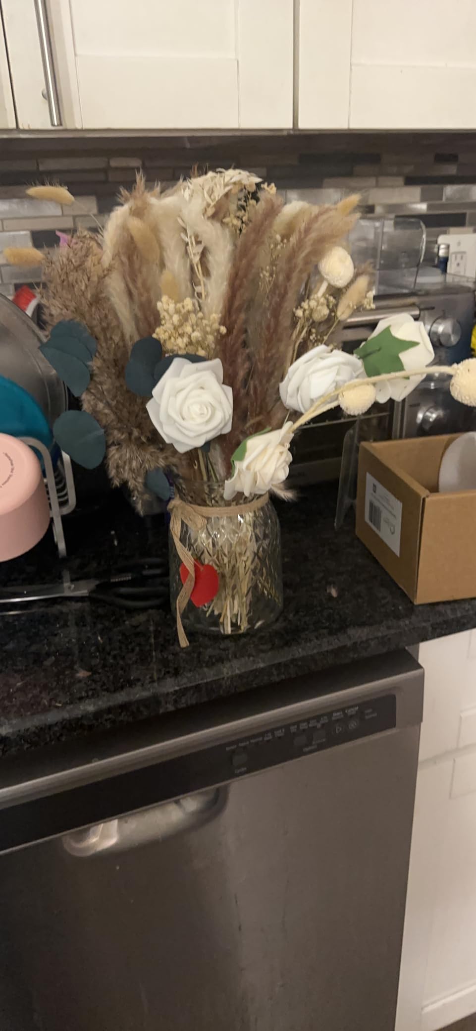 100pcs Artificial Flowers Arrangement With Vase, Dining Table Centerpiece | Dried Pampas Grass Floral Centerpieces Decorations, Fake Flowers in Vase, Coffee Table Decor, Centro de Mesa customer photo 2