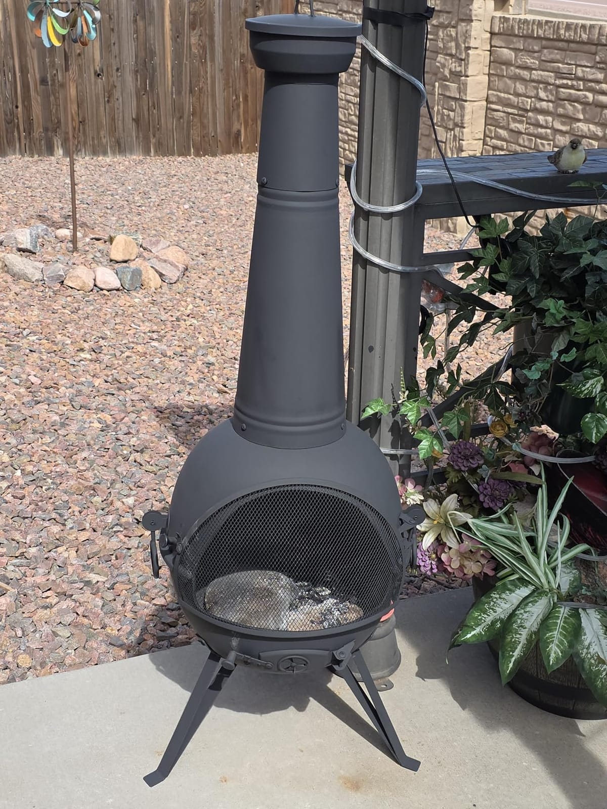 SINGLYFIRE Prairie Fire Outdoor Chiminea Fireplace Deck or Patio Backyard Wooden Fire Pit with Chiminea Cover Rust-Free Iron Black customer photo 1