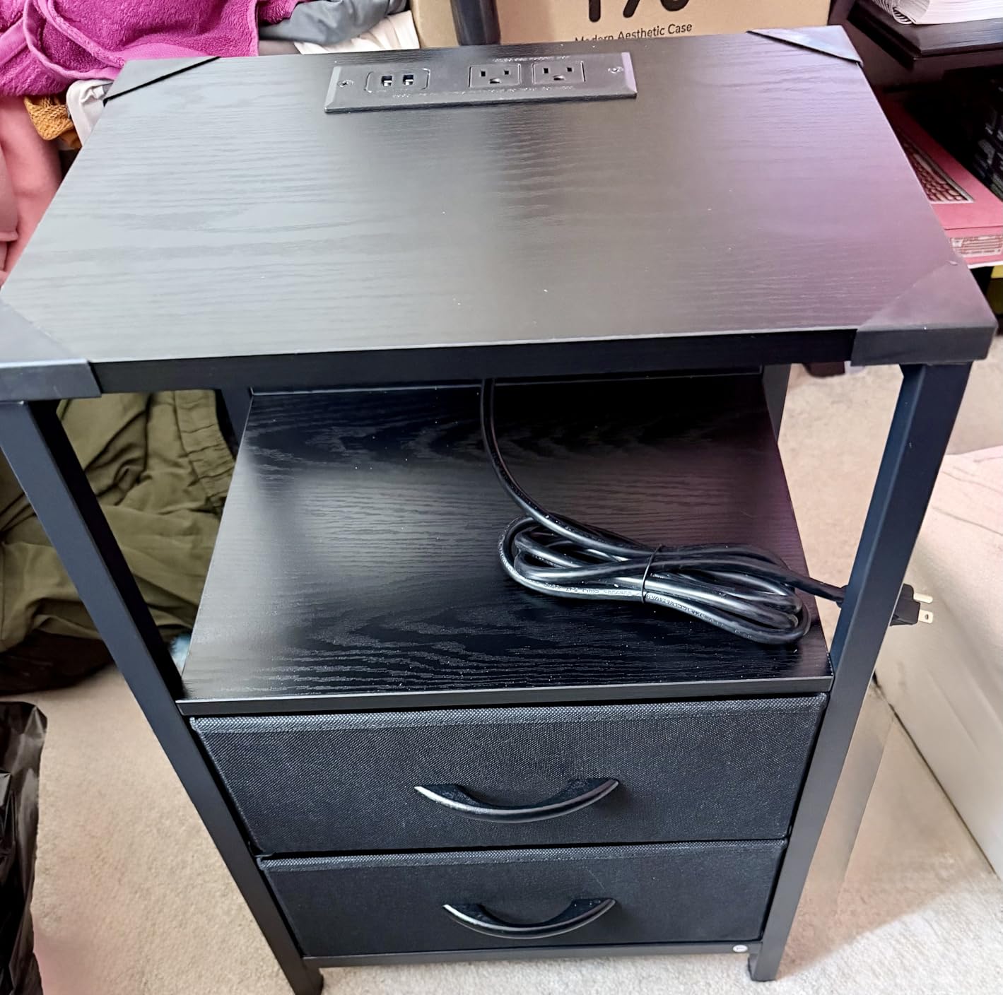 Yoobure Nightstand with Charging Station, Small Night Stand with Fabric Drawers and Storage Shelf for Bedrooms, Small Spaces, Bedside Table with USB Ports & Outlets customer photo 1