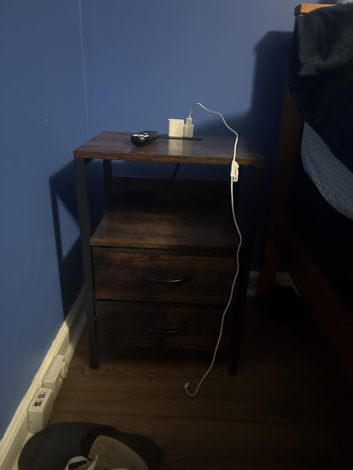 Yoobure Nightstand with Charging Station, Small Night Stand with Fabric Drawers and Storage Shelf for Bedrooms, Small Spaces, Bedside Table with USB Ports & Outlets customer photo 2
