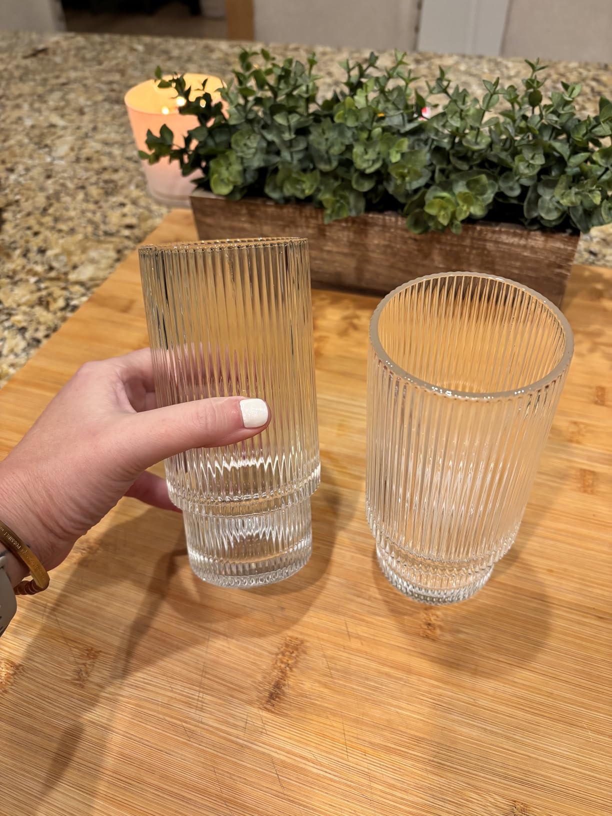 Qipecedm 6 Pack Ribbed Drinking Glasses, 16 oz Vintage Glass Cups, Highball Glasses customer photo 2