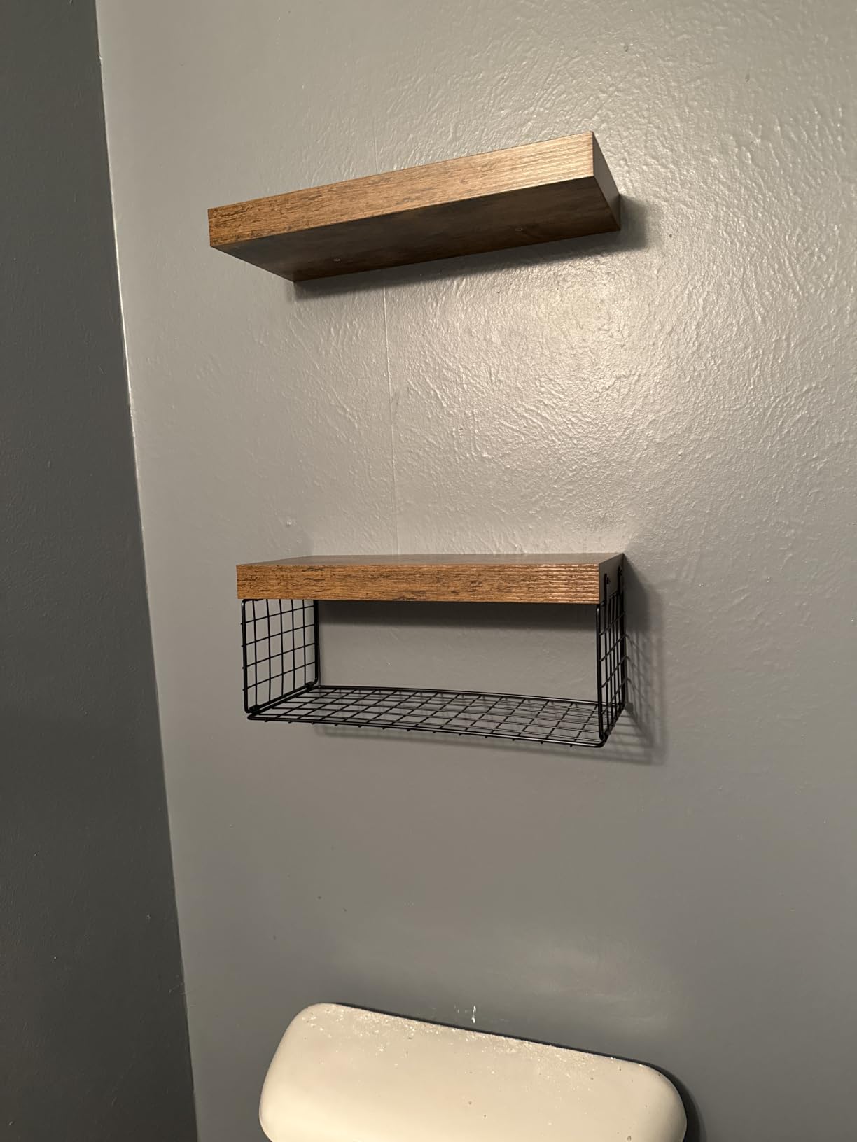 QEEIG Bathroom Shelves Over Toilet - Wall Mounted Floating Shelves Toilet Paper Storage Small Farmhouse Decor Shelf 16 inch Set of 3, Rustic Brown customer photo 2