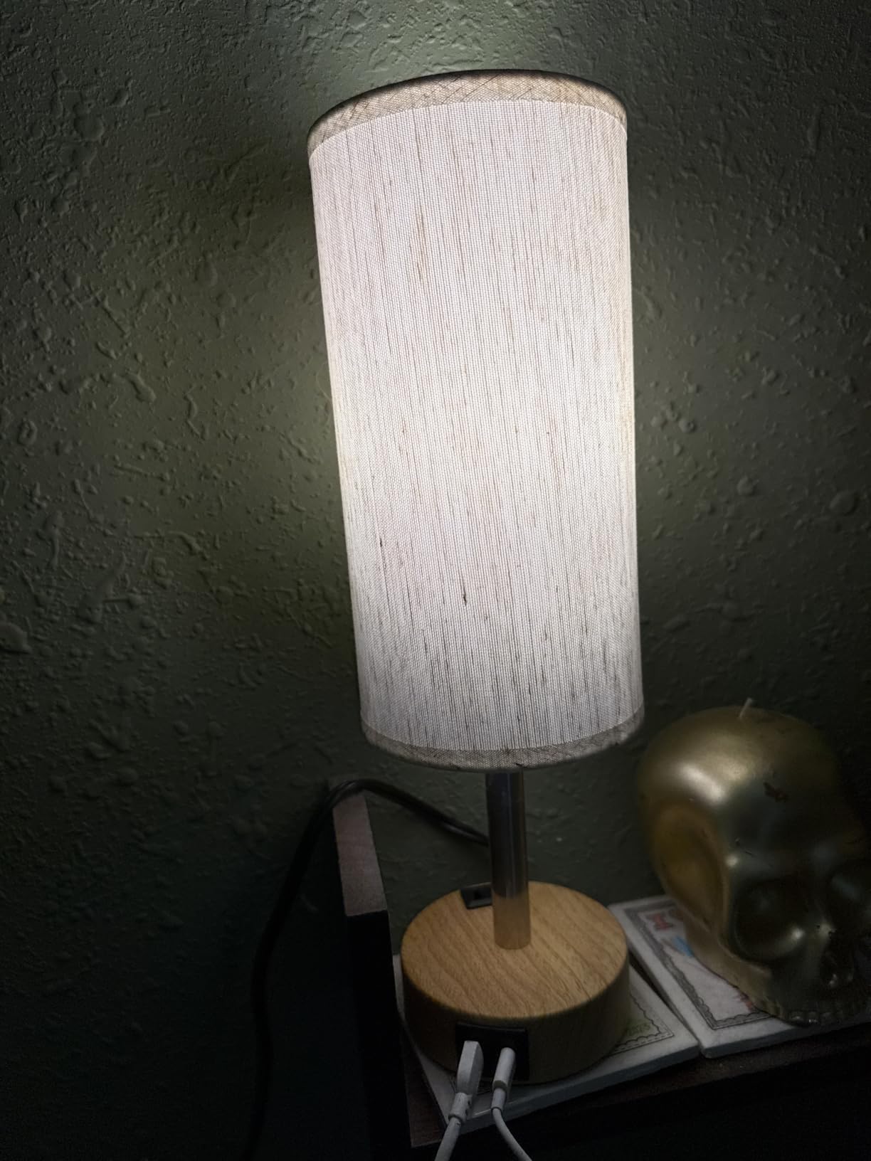 Fenmzee Bedside Table Lamp for Bedroom - Dimmable Touch, USB A+C, AC Outlet | 3-Way Dimmable, LED Bulb Included, Fabric Lampshade, Wood-Grain Metal Base, 14