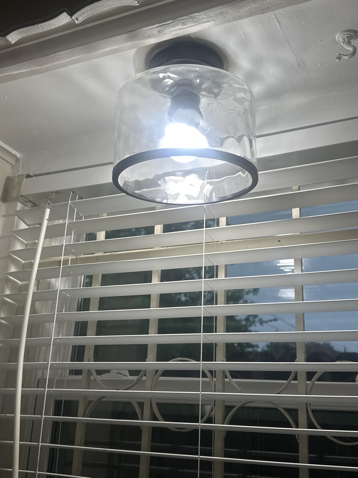 Zlepmlla Modern Semi Flush Mount Ceiling Light with Industrial Clear Hammered Glass Lampshade, Farmhouse Ceiling Lights fixtures in Satin Nickel for Hallway Kitchen Bathroom Bedroom customer photo 1