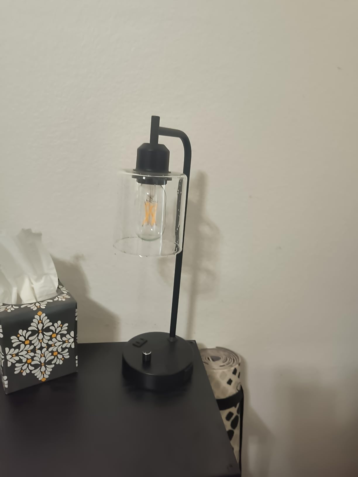 Industrial Bedside Lamps Set of 2, Fully Dimmable Desk Lamps for Bedroom | Glass Shade, USB C+A Charging Port & Outlet, Black Nightstand Table Lamps for Living Room, Office, Reading customer photo 2