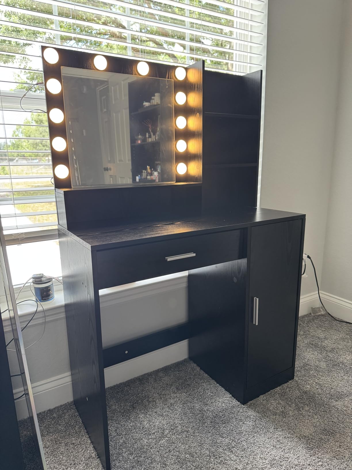 Palimder Vanity Desk with Mirror & Light, Large Drawer Three Level Storage Dresser, 3 Lighting Modes Adjustable Brightness, Bedroom Dressing Table customer photo 1