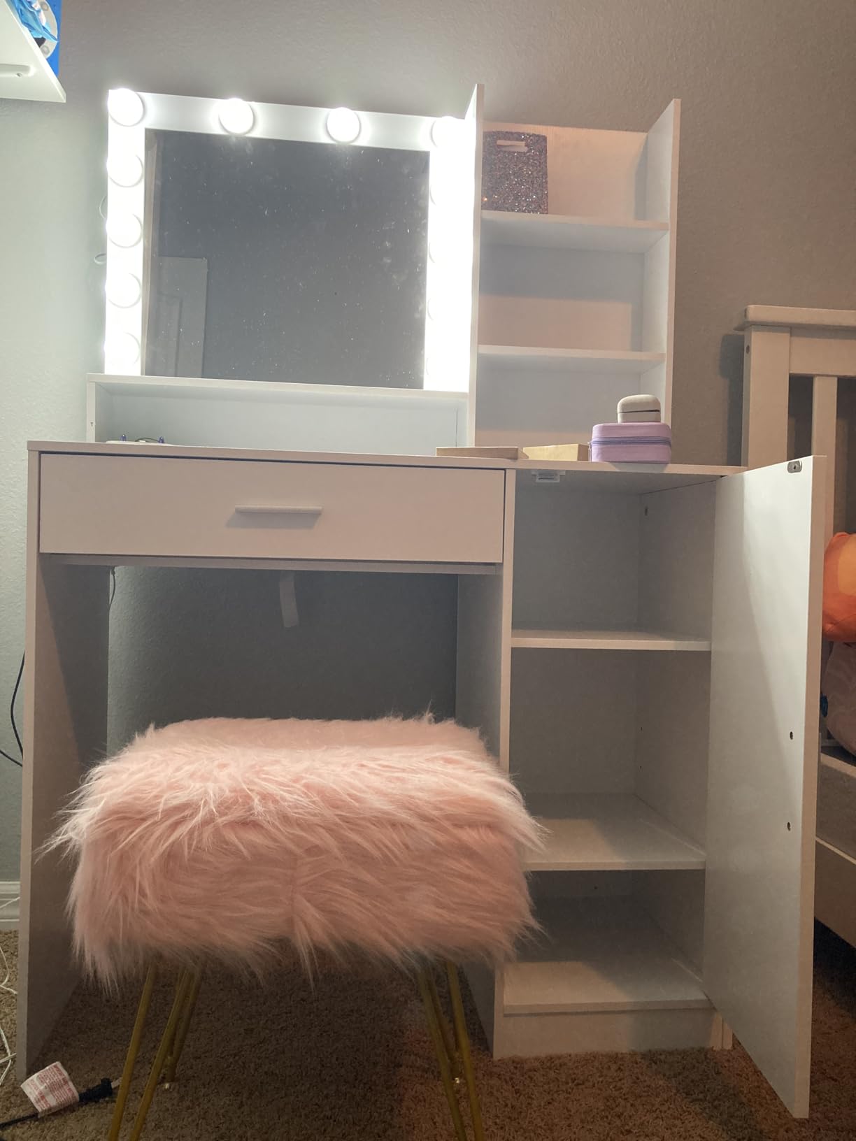 Palimder Vanity Desk with Mirror & Light, Large Drawer Three Level Storage Dresser, 3 Lighting Modes Adjustable Brightness, Bedroom Dressing Table customer photo 2