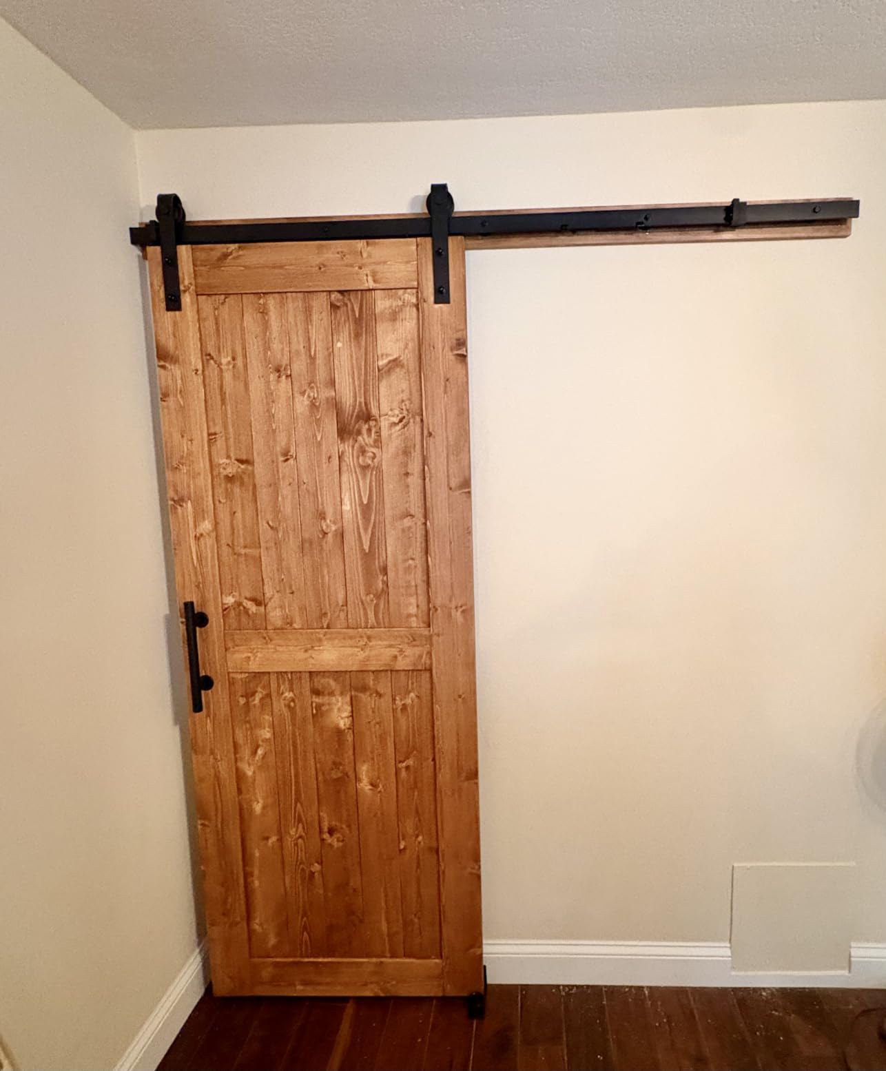 SMARTSTANDARD 36in x 84in Sliding Barn Door with 6.6ft Barn Door Hardware Kit Included, Unfinished Solid Spruce Wood Door, Assembly Required, DIY, Stainable, Natural customer photo 2