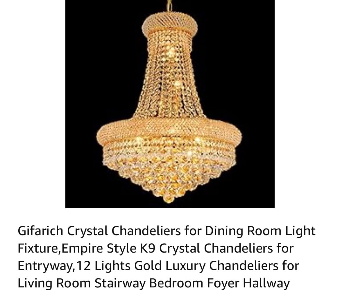 Gold Crystal Chandeliers for Dining Room，12-Lights D22 Inch | Empire Style K9 Crystal Chandeliers for Entryway，Luxury Lighting Fixtures for Living Room Entryway Foyer Adjustable Height customer photo 2