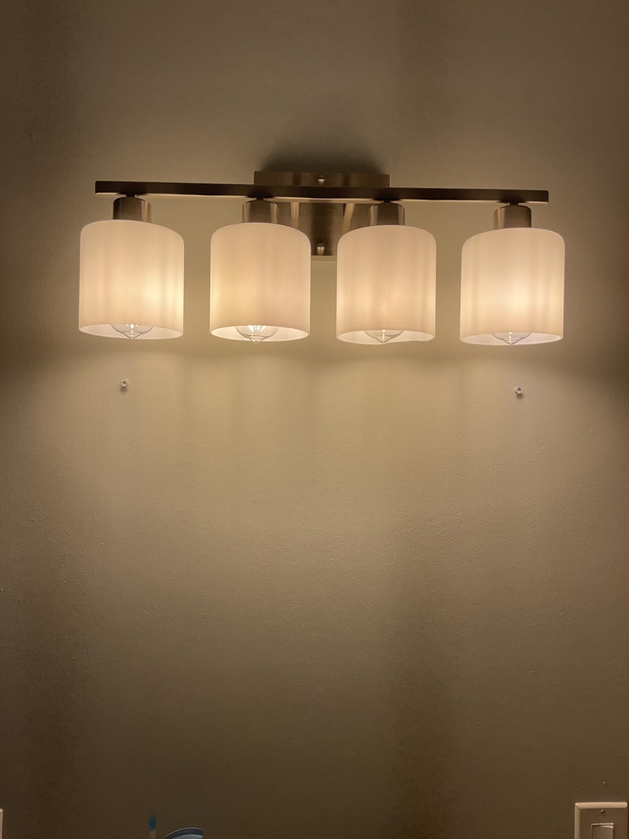 18 Inches Bathroom Light Fixtures Over Mirror Brushed Nickel | Anti-Rust 3-Light Vanity Lights Over Mirror, E26 Standard Socket, Milky White Glass Shades, Bulbs Not Included customer photo 1