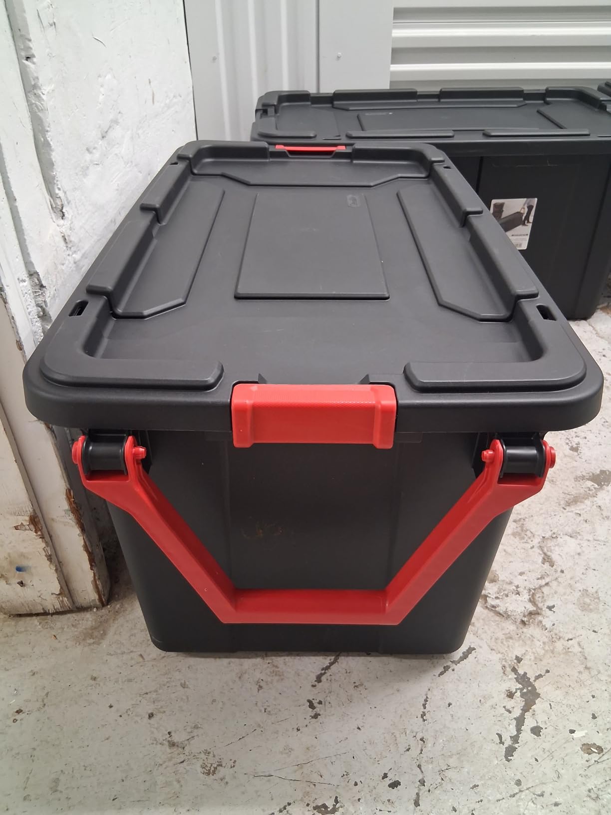 Set of 2 Black 40 Gallon Industrial Tote Plastic Bins with Wheels - Convenient Storage Solution customer photo 2