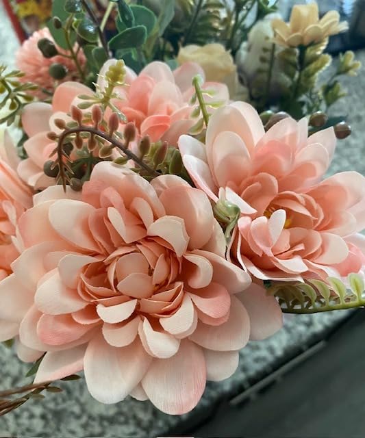 Fake Flowers with Vase,Faux Flowers in Vase for Home Decor,Silk Pink Dahlia Artificial Flowers with Vase for Coffee Table Decor,Living Room Bathroom Plant Decor, Centerpiece Table Decorations customer photo 1