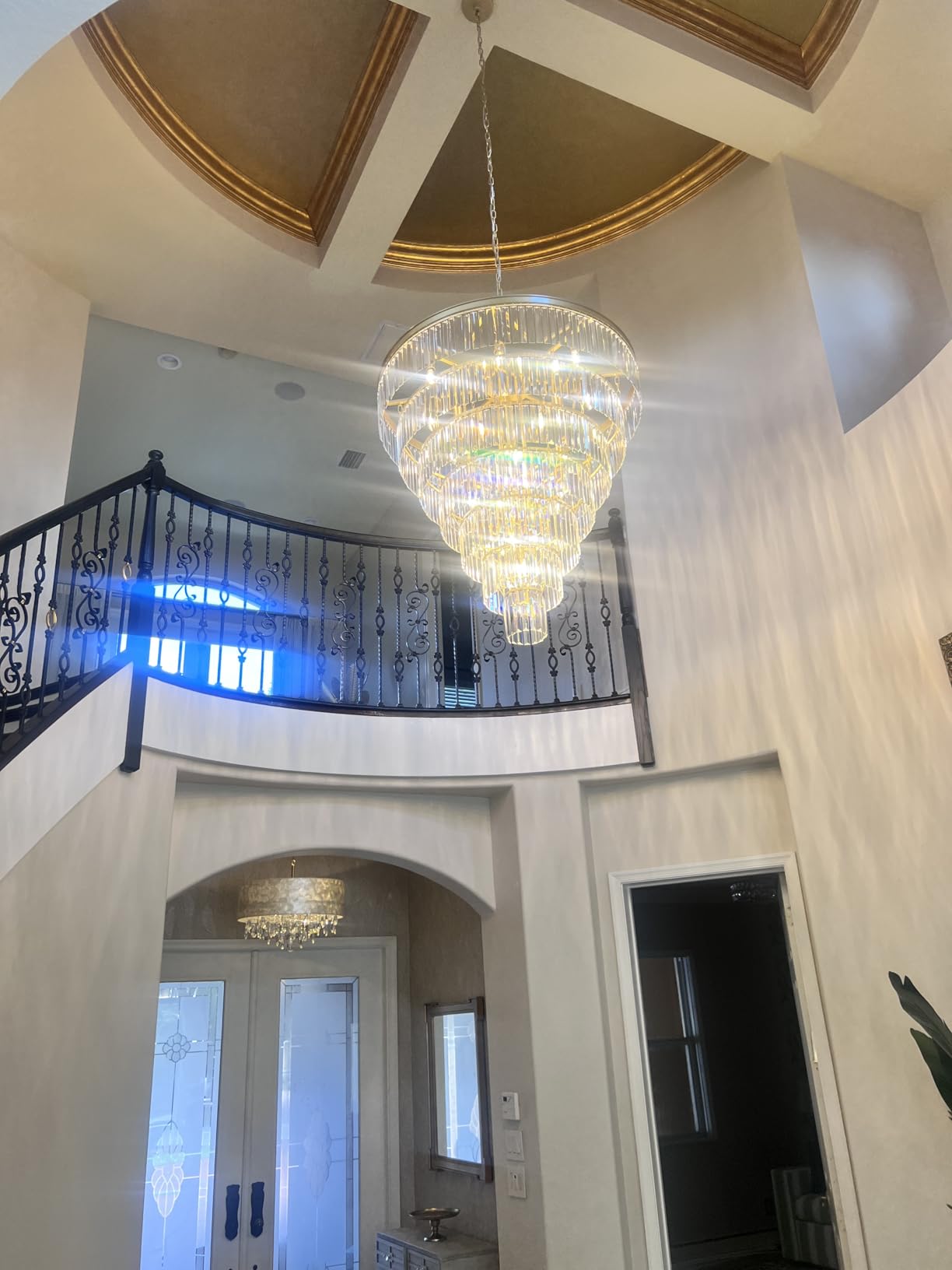 TOCHIC Large Crystal Chandelier for High Ceiling, 40 inch 7-Tier Modern Black Crystal Chandeliers Lighting Fixture, Round Light for Entryway Staircase Foyer Living Dining Room (Black, 40 Inches) customer photo 1