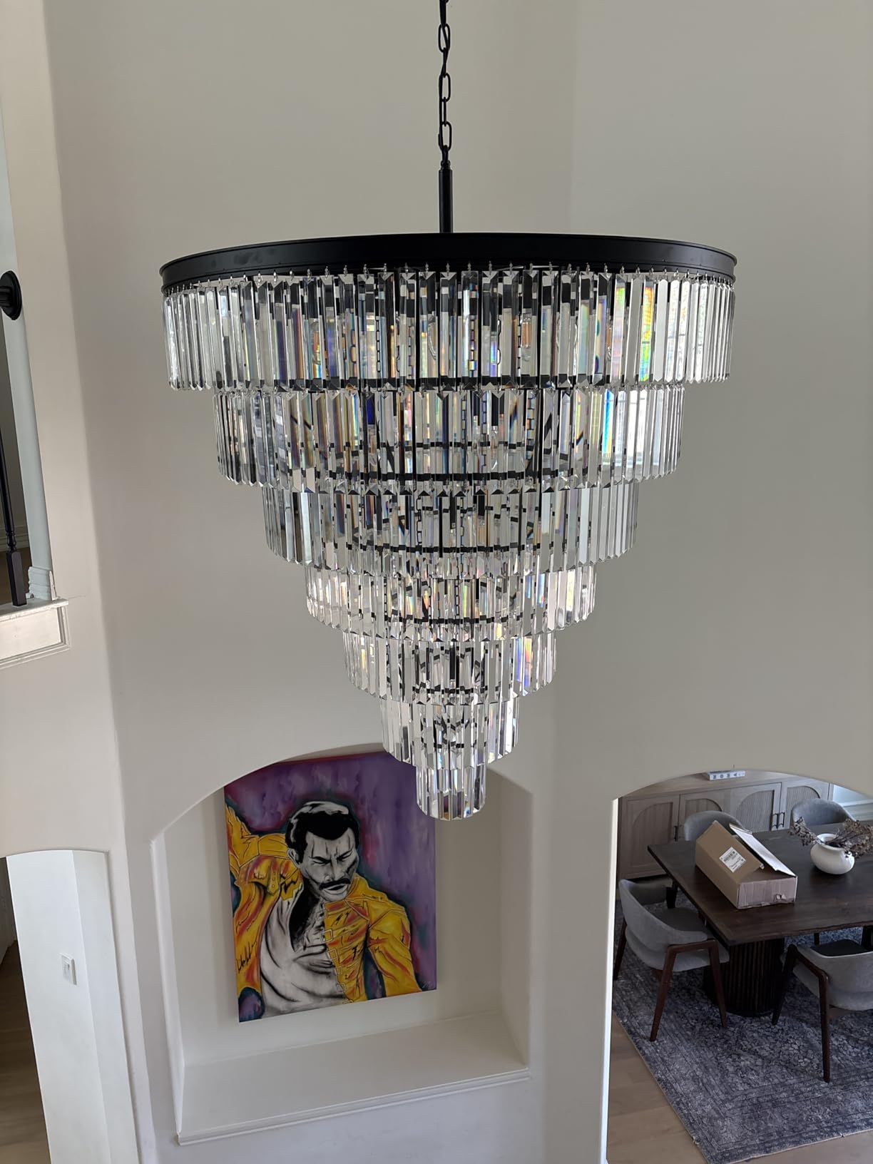 TOCHIC Large Crystal Chandelier for High Ceiling, 40 inch 7-Tier Modern Black Crystal Chandeliers Lighting Fixture, Round Light for Entryway Staircase Foyer Living Dining Room (Black, 40 Inches) customer photo 2