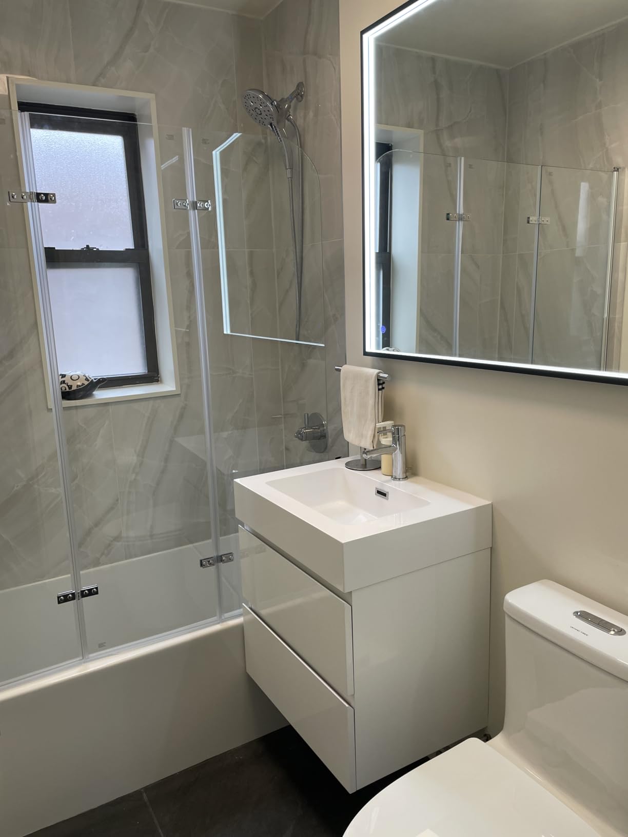 Alice 30Inch Modern Bathroom Vanity (White Glossy, Rectangular) with Sink and Overflow, Floating Wall Mounted Storage Cabinet, One-Piece Basin, E1 Environmental Protection Board | Modern Wall-Mounted Vanity with Engineered Stone Top, 2 Soft-Close Drawers, Spacious Storage for Small Space, Guest Bathroom customer photo 2