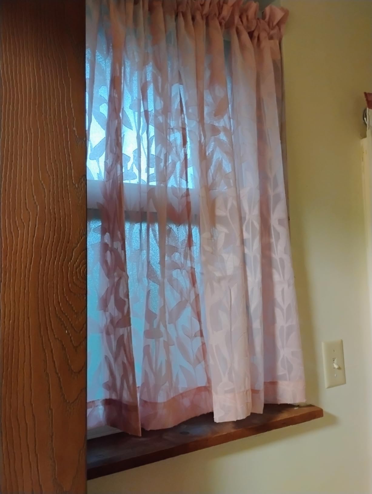 Lecloud Leia 14 Inch Sage Valance for Window Green Sheer Curtains 2 PCS, Jacquard Texture Leaves Semi Voile Living Room Curtain for Small Window, Dual Rod Pockets Bedroom Kitchen Valance, 38W x 14L customer photo 1