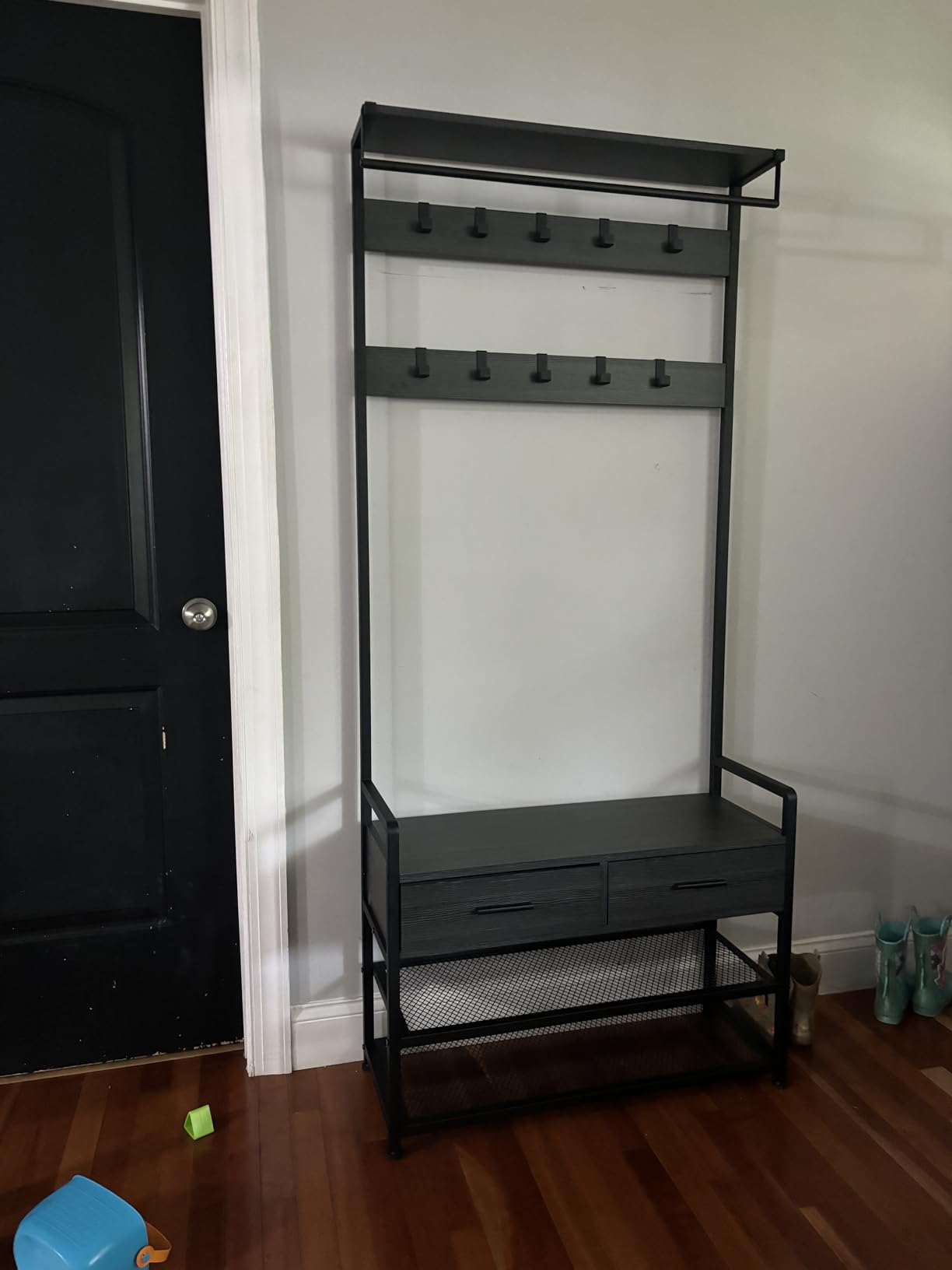 VASAGLE Hall Tree with Bench and Shoe Storage, 2 Fabric Drawers, 10 Hooks, Entryway Coat Rack, Vintage Brown and Ink Black, DACEY Collection UHSR429B01 customer photo 1