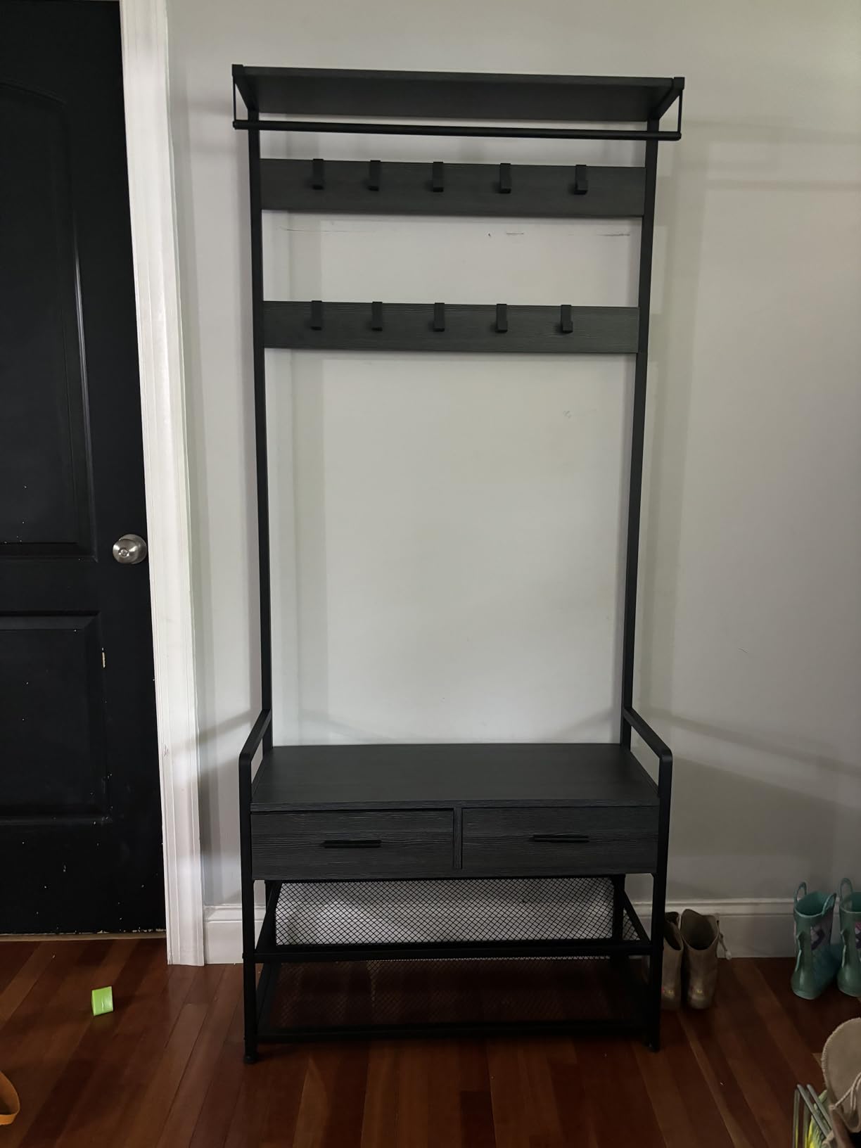 VASAGLE Hall Tree with Bench and Shoe Storage, 2 Fabric Drawers, 10 Hooks, Entryway Coat Rack, Vintage Brown and Ink Black, DACEY Collection UHSR429B01 customer photo 2