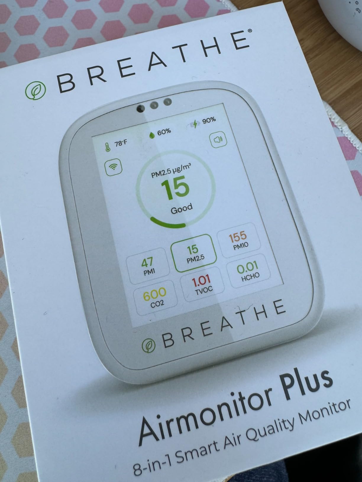 BREATHE Airmonitor Plus Indoor Air Quality Monitor w/CO₂, PM & App. Gen 2. | Professional-Grade NDIR Sensor, PM1, PM10, TVOC, Formaldehyde, Smart Alerts, 90-Day History, CSV Export. 6 Hour Battery Life. customer photo 2