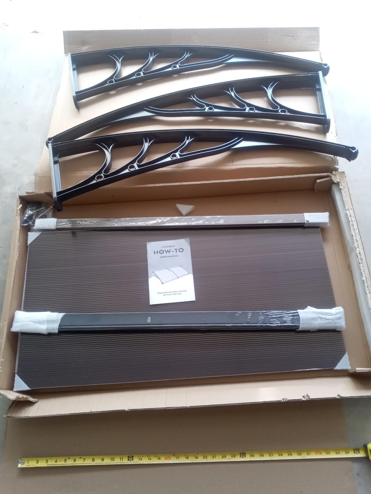 VIVOHOME Polycarbonate Window Door Awning Brown 38 Inch x 115 Inch | Spliced Canopy Brown with Black Bracket customer photo 1