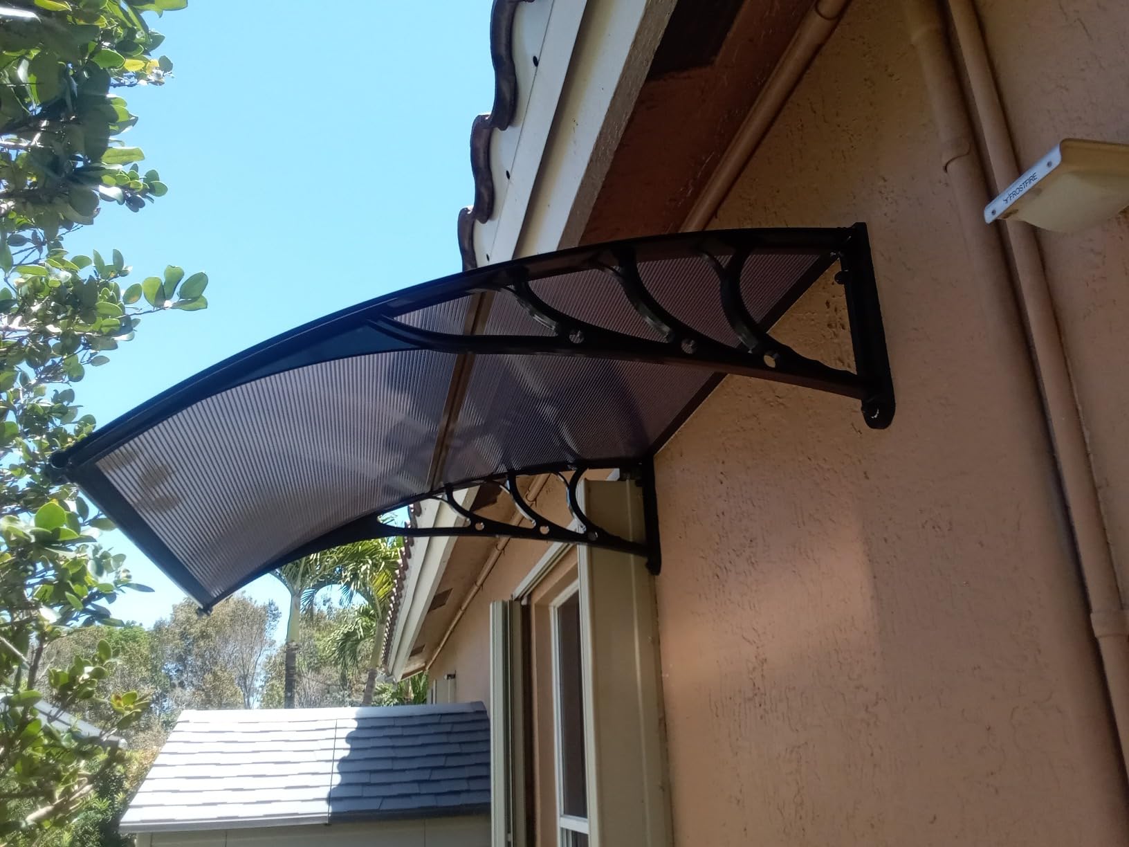 VIVOHOME Polycarbonate Window Door Awning Brown 38 Inch x 115 Inch | Spliced Canopy Brown with Black Bracket customer photo 2