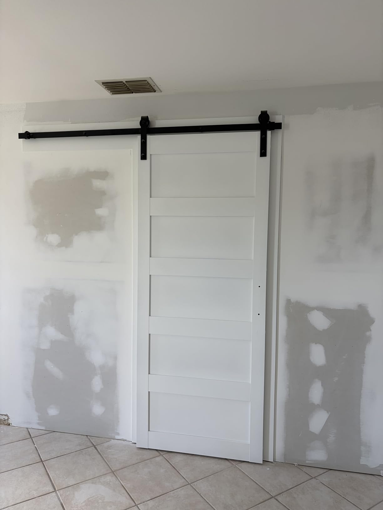 36in x 84in Sliding Barn Door 5 Panel with Water-Proof PVC Surface, Solid Barn Door Slab with 6.6ft Barn Door Hardware Kit & Handle, White customer photo 1
