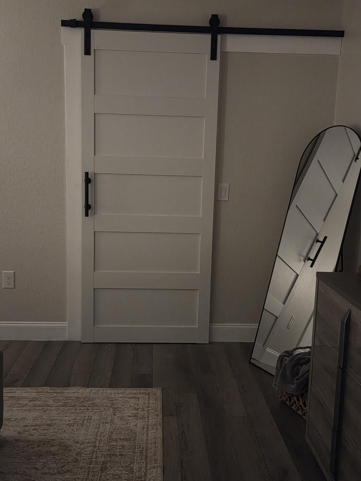 36in x 84in Sliding Barn Door 5 Panel with Water-Proof PVC Surface, Solid Barn Door Slab with 6.6ft Barn Door Hardware Kit & Handle, White customer photo 2