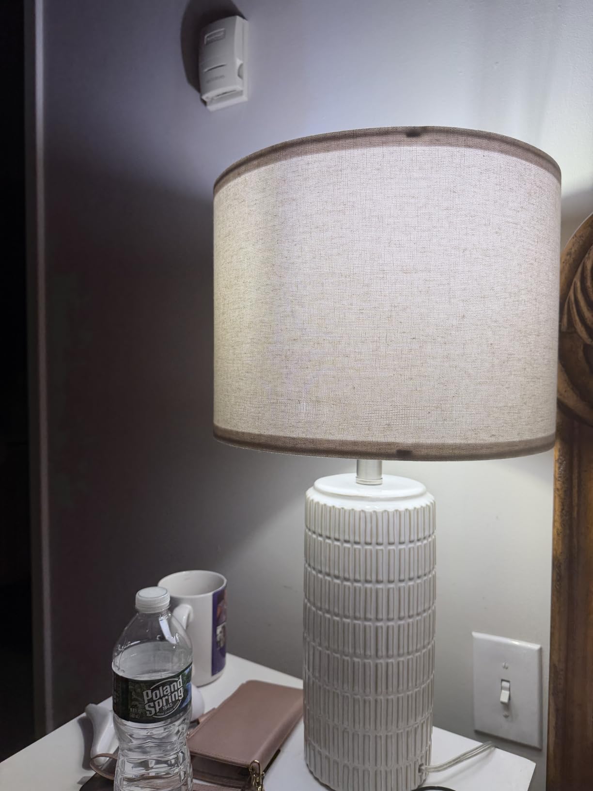 PoKat 23'' Bedside Table Lamp for Bedroom Nightstands, Modern Ceramic Decor | White Desk Lamp, Nickel Pole, House Warming & Birthday Gifts, for Women Mom, Ideal Table Light for End Table & Living Room customer photo 2
