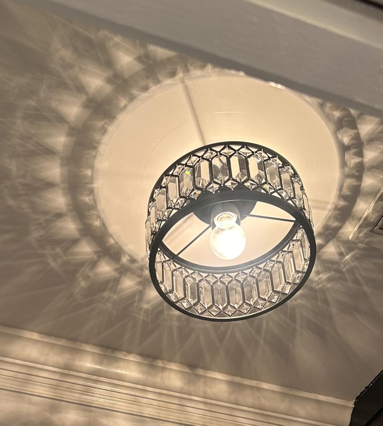 Rpzloila Crystal Ceiling Light Fixture, Modern Semi Flush Mount Ceiling Light, Crystal Chandelier for Kitchen Bedroom Bathroom Entryway Black customer photo 1