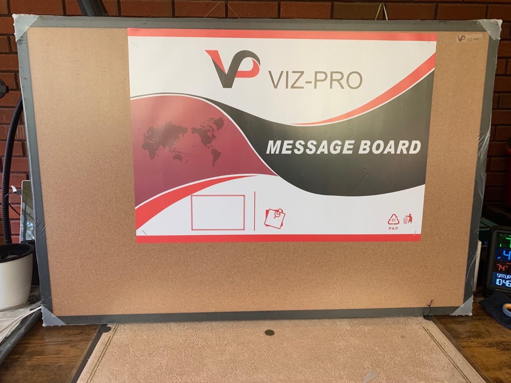 VIZ-PRO Cork Notice Board, 36 X 24 Inches, Cork Bulletin Board with Black Aluminium Frame customer photo 1