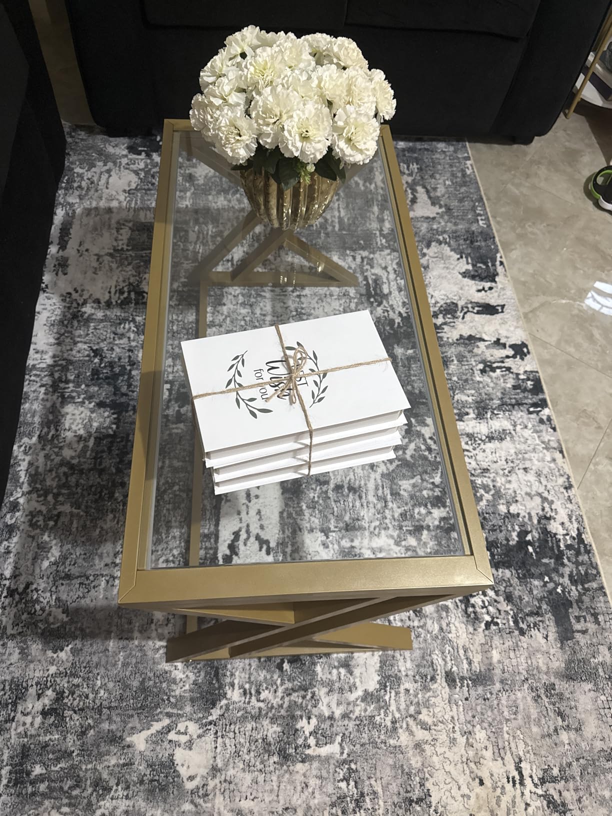 Wolawu Coffee Table Living Room Table White Center Table, Simple Modern Faux Marble Rectangular Tea Tables with Sturdy Gold Metal Frame, Industrial Wooden Coffee Table for Bedroom Home Office customer photo 1