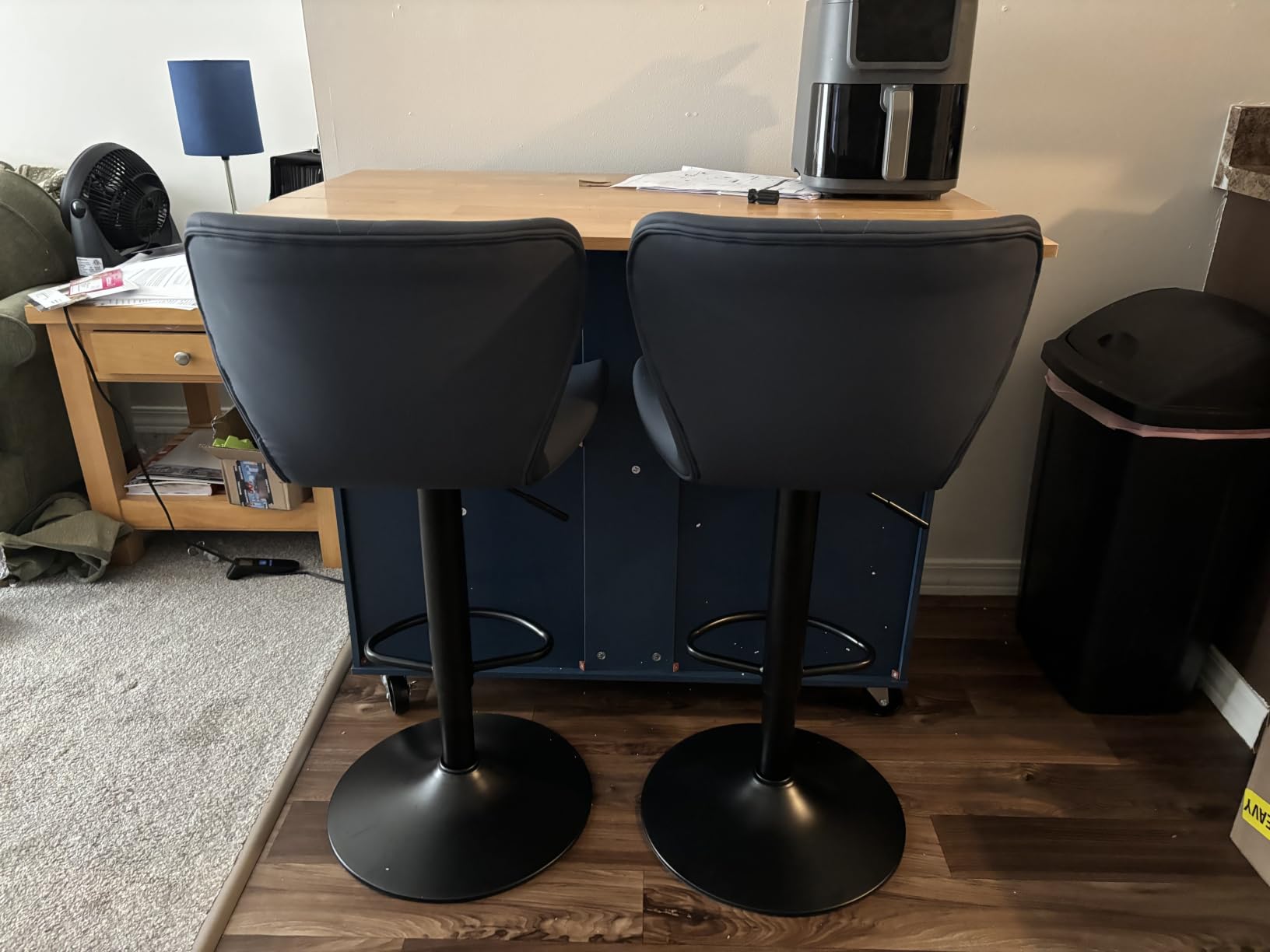 Nalupatio Modern Bar Stools Set of 2, Adjustable Faux Leather Upholstered Swivel Bar Stools, Counter Height Bar Chairs with Back for Kitchen Island, Black customer photo 1