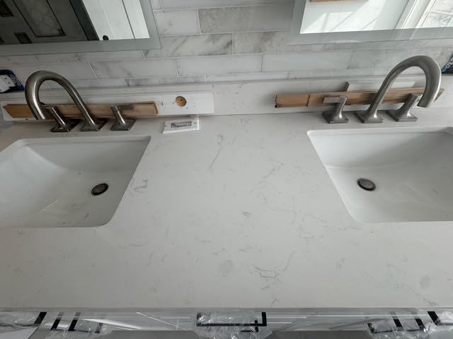 ARIEL Hepburn 60-inch Bathroom Vanity with Sink, Solid Wood, 1.5-inch Carrara White Quartz Countertop & Backsplash, Double Rectangular Porcelain Sink, 4 Soft Closing Doors, 6 Dovetail Drawers, Grey customer photo 2