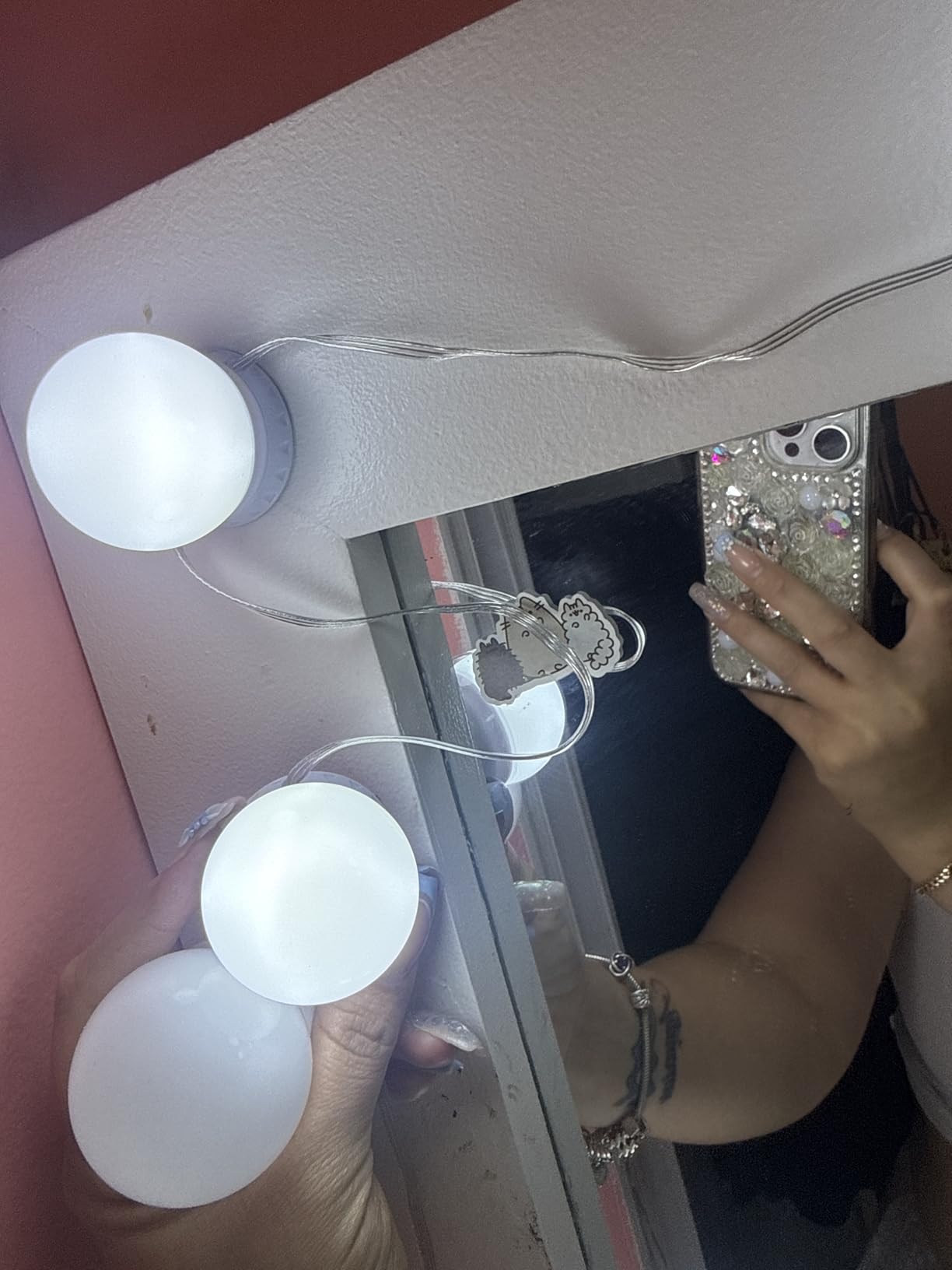 LED Vanity Mirror Lights with 12 Stick On Dimmable Bulbs, 3000K 4500K 6500K & 10 Brightness Levels Adjustable, Plug in USB Cable, Hollywood Style Mirror Lights for Makeup Desk Bathroom Dressing Room customer photo 2