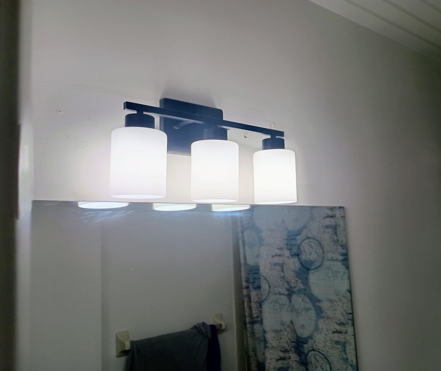 FonmYim Brushed Nickel Bathroom Light Fixtures Vanity Lights Over Mirror | Modern 3-Light Lighting Fixtures for Bathroom With Milky White Frosted Glass Shades, E26 Socket (Bulbs Not Included) customer photo 1