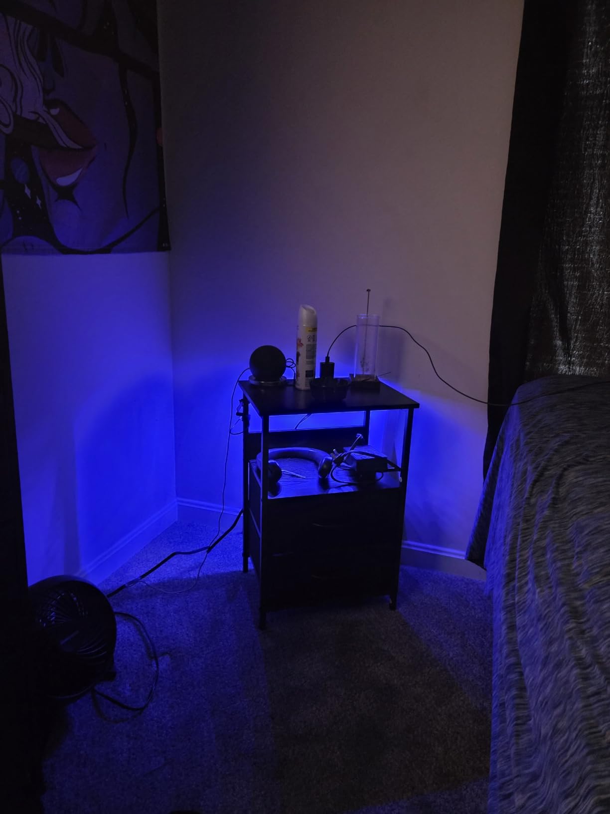 Fixwal Night Stand with Charging Station, Black Led Nightstand, 2 Drawers | fabric drawer, built-in bedside charger, 2 AC outlets & 2 USB ports, open top shelf, small bedroom furniture, end table customer photo 2