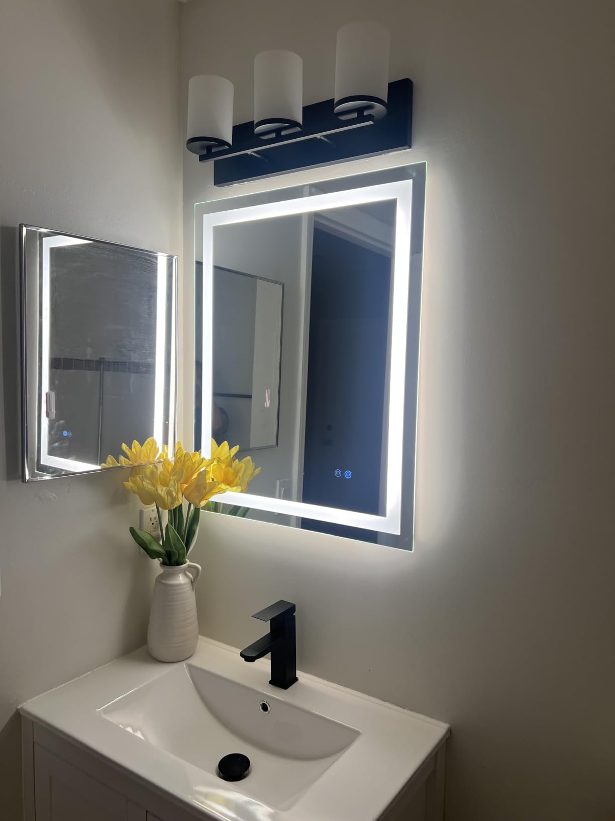 Keonjinn 24x36 Inch LED Bathroom Mirror with Lights, Frontlit & Backlit | Lighted Bathroom Mirror, 3-Color Temperature & Stepless Dimmable Lighting, Fast & Safe Defogging, Effortless Installation customer photo 1