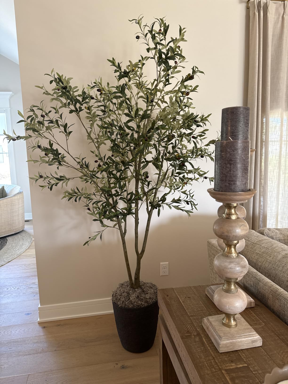 VIVATREES Olive Trees Artificial Indoor, 7FT Tall Faux Olive Tree with White Tall Planter, Artificial Plants with Natural Wood Trunk and Lifelike Fruits for Home Office Decor customer photo 1