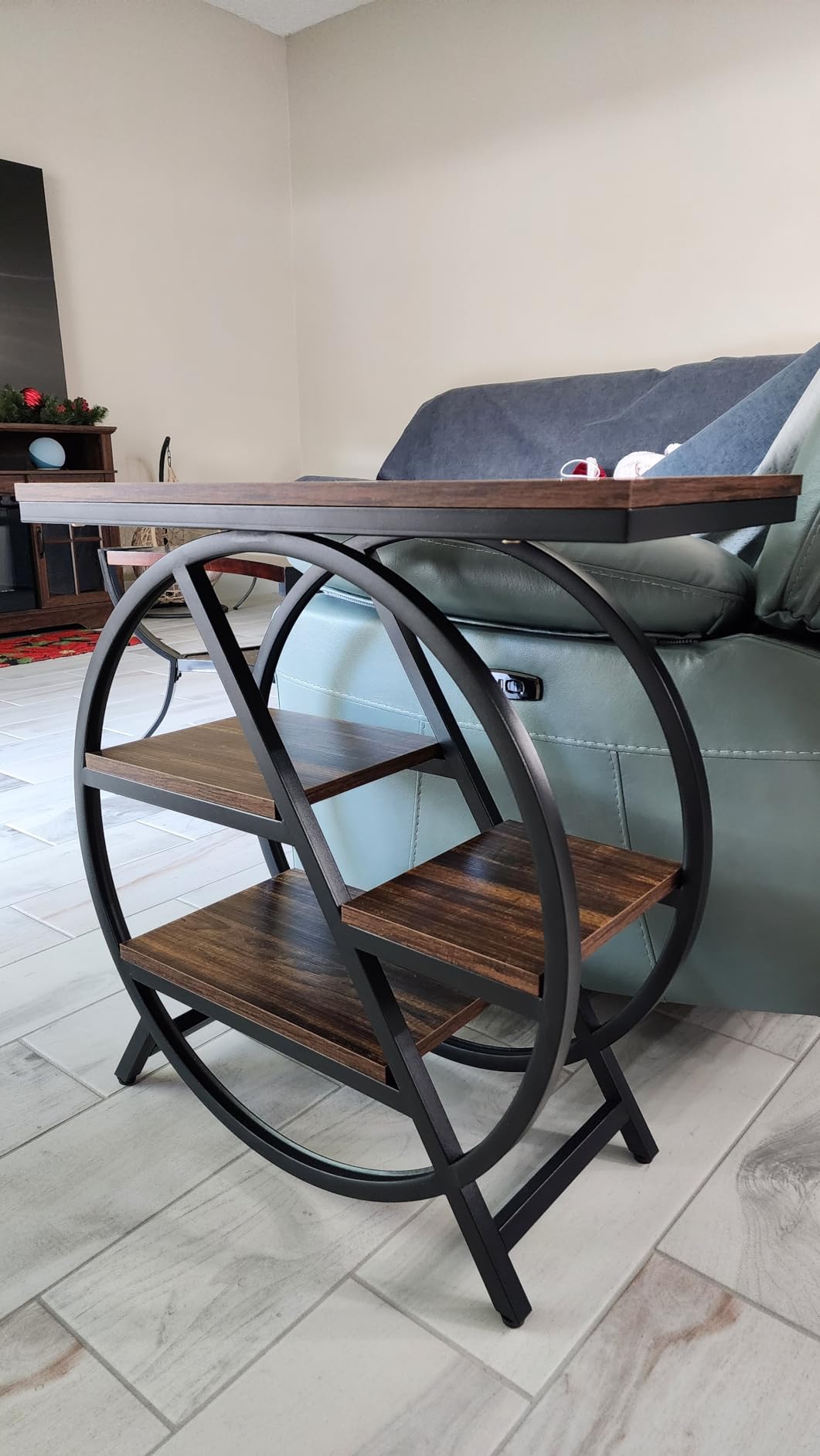 Tribesigns End Table for Living Room, 3-Tier Narrow Side Table with Storage, Wood Sofa Side Table with Geometric Metal Frame, Industrial Nightstand and Bedside Table for Bedroom customer photo 2
