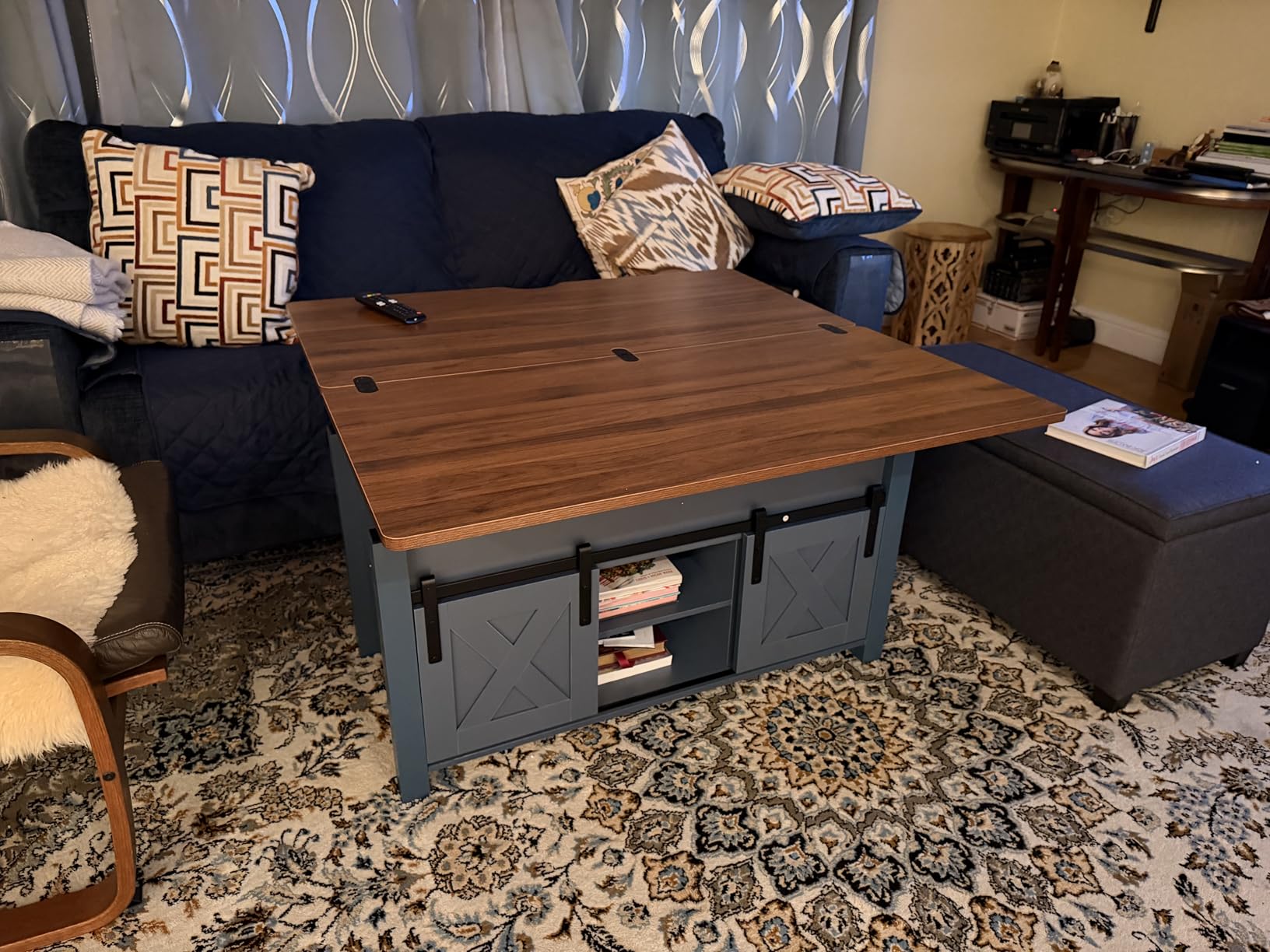 SEDETA Farmhouse Lift Top Coffee Table with Storage and Hidden Compartment | 4 in 1 Multi-Function Convertible Coffee Tables Converts to Dining Table for Small Living Room, Brown Top customer photo 1