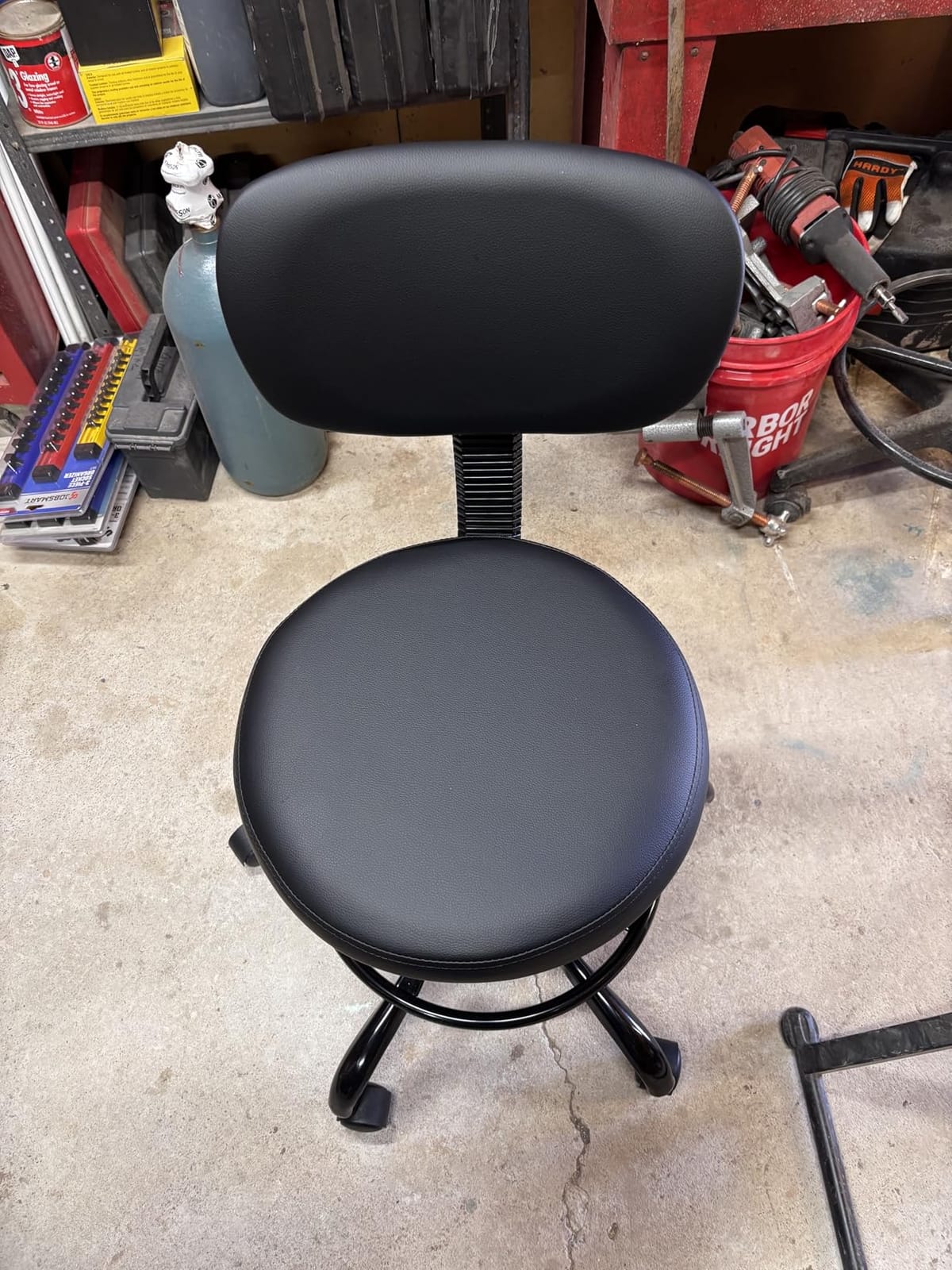 Brick Attic Drafting Chair with Backrest - Adjustable Foot Rest Rolling Stool with Wheels, PU Leather Swivel Stool for Office Spa Studio Lab Counter Salon Home Work Bar Kitchen Shop(Black) customer photo 1