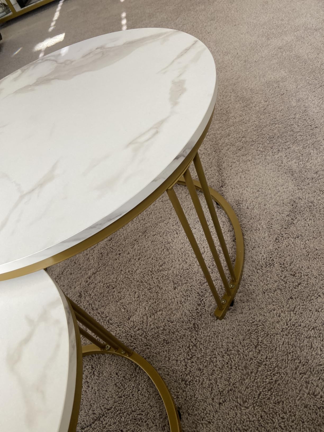 Garden 4 you Coffee Table Faux Marble Nesting Table for Small Place 2 Sets Modern Furniture Living Room Sets End Side Table Night Stand for Bed Room Dining Room (White & Gold) customer photo 1