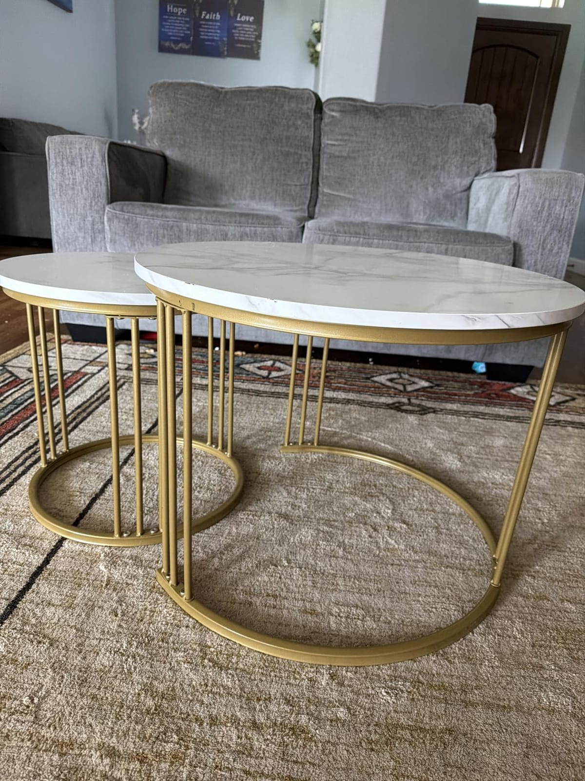 Garden 4 you Coffee Table Faux Marble Nesting Table for Small Place 2 Sets Modern Furniture Living Room Sets End Side Table Night Stand for Bed Room Dining Room (White & Gold) customer photo 2