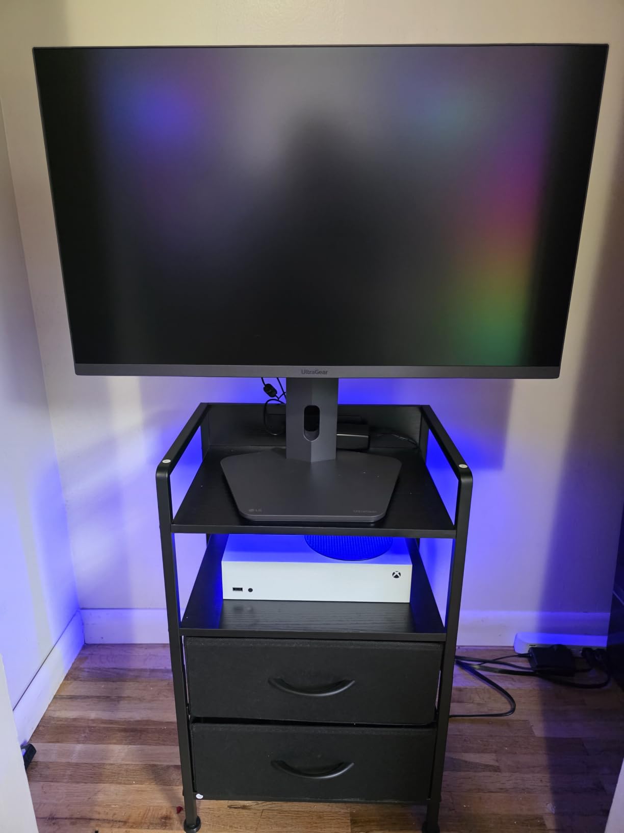 Lazzanto Nightstand with Rear Charging Station, LED Light, 2 Drawers, Black customer photo 2