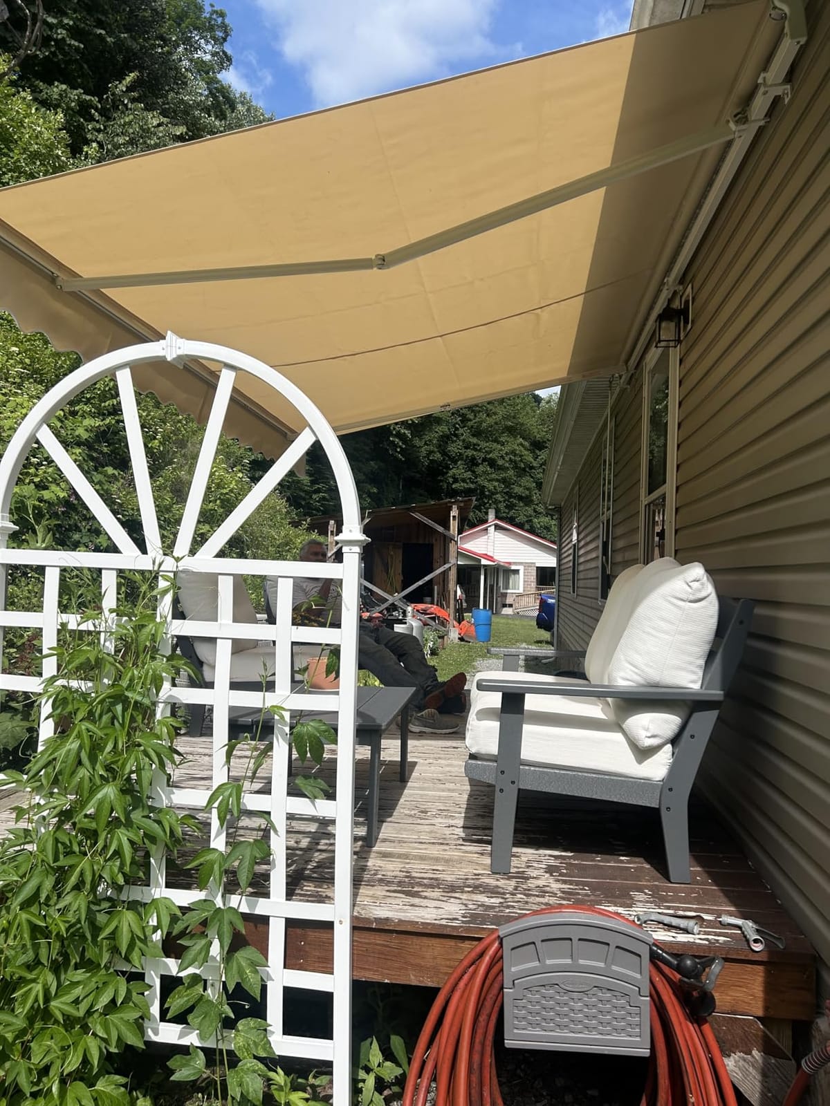 Yardenaler 12x10 FT Manual Retractable Outdoor Patio Awning, Window Sun Shade Shelter with Crank Handle & Canopy for Deck, Backyard, Garden, Balcony, Gray customer photo 1