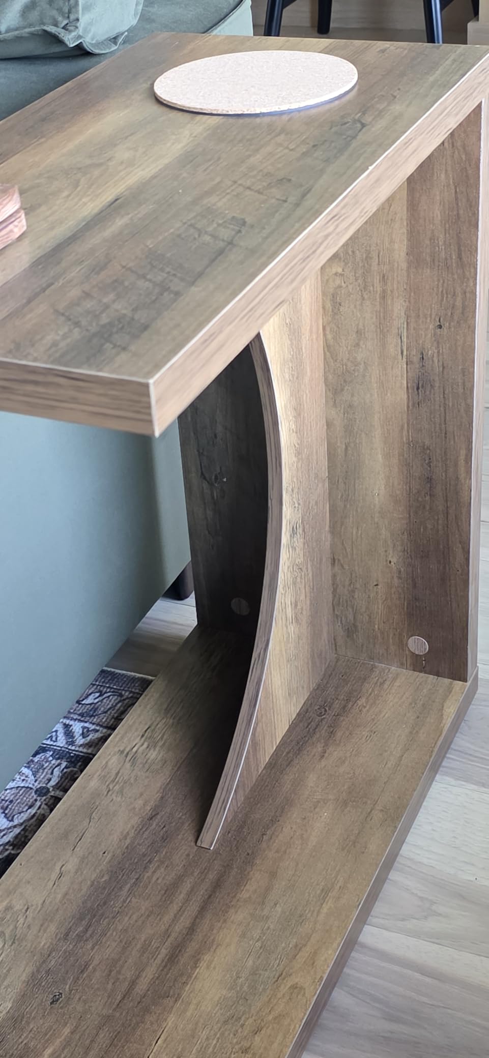 Tribesigns C-Shaped End Table for Couch, Sofa Side Table, C Table for Small Space, Living Room, Bedroom (1, Brown) customer photo 2
