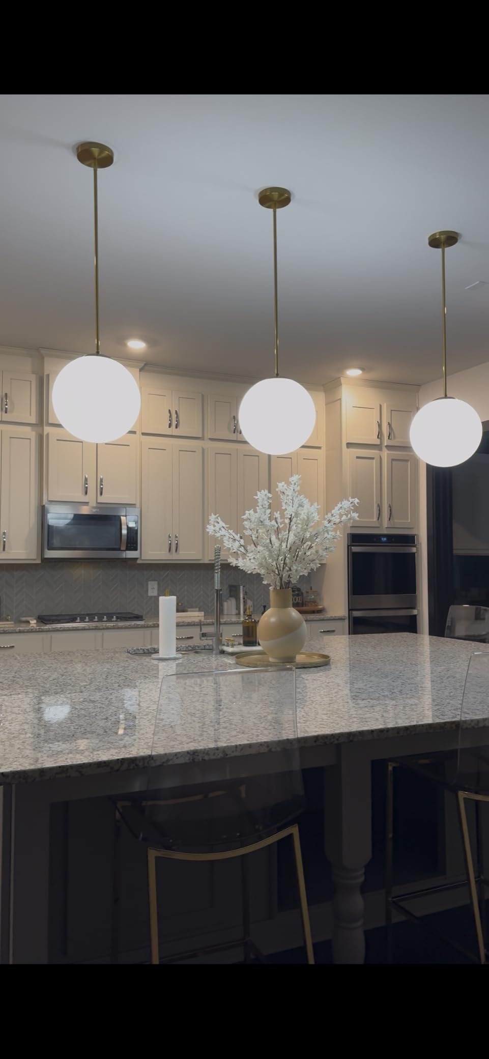 Bagood 10 Inch Globe Pendant Light Gold Mid Century Pendant Light Contemporary Globe Pendant Lights Adjustable Hanging Light Fixture Milk Glass with Brass Finish for Dining Room Kitchen Island customer photo 2