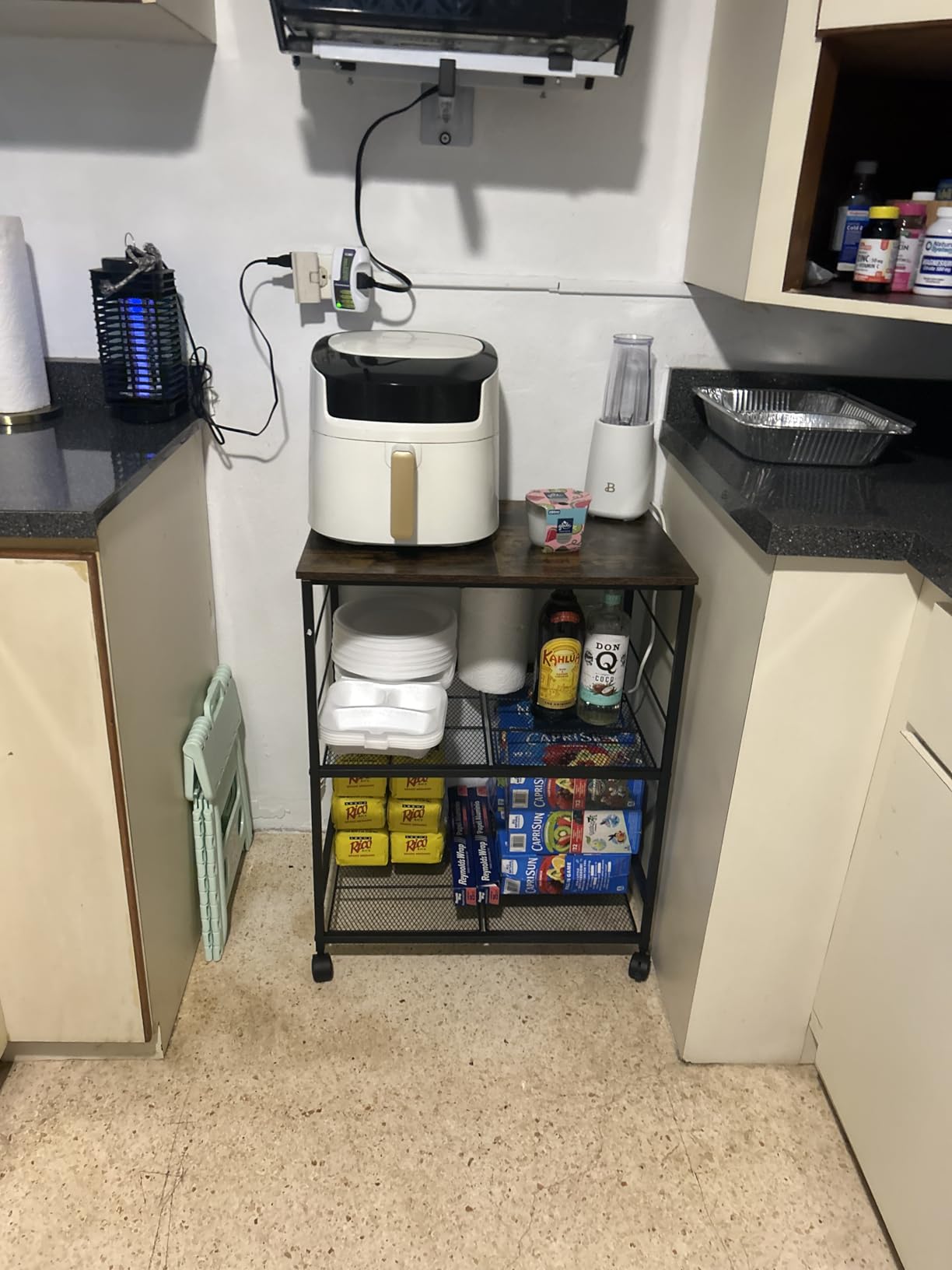 ThreeHio Rolling Kitchen Microwave Cart, 3 Tier Microwave Table Stand with Storage, Kitchen Utility Cart on Lockable Wheels, Small Coffee Cart Shelf Rack Organizer for Living Room Office, Balcony customer photo 2