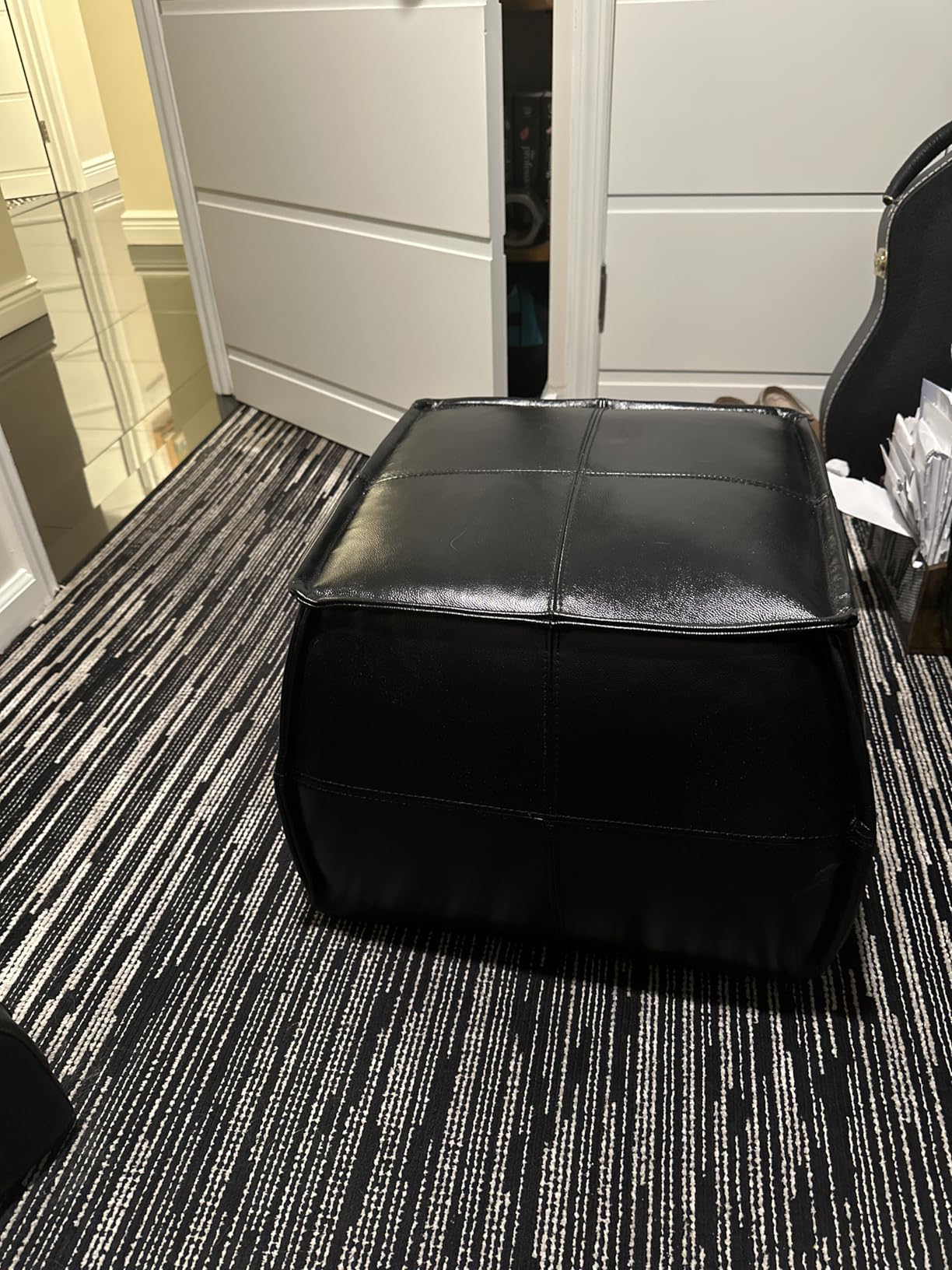 Leather Ottoman, Handmade Stuffed Square Ottoman, Genuine Leather Pouf, Foot Rest Pouf, Comfortable Soft Seating for Living Room & Bedroom (Brown, Square) customer photo 2