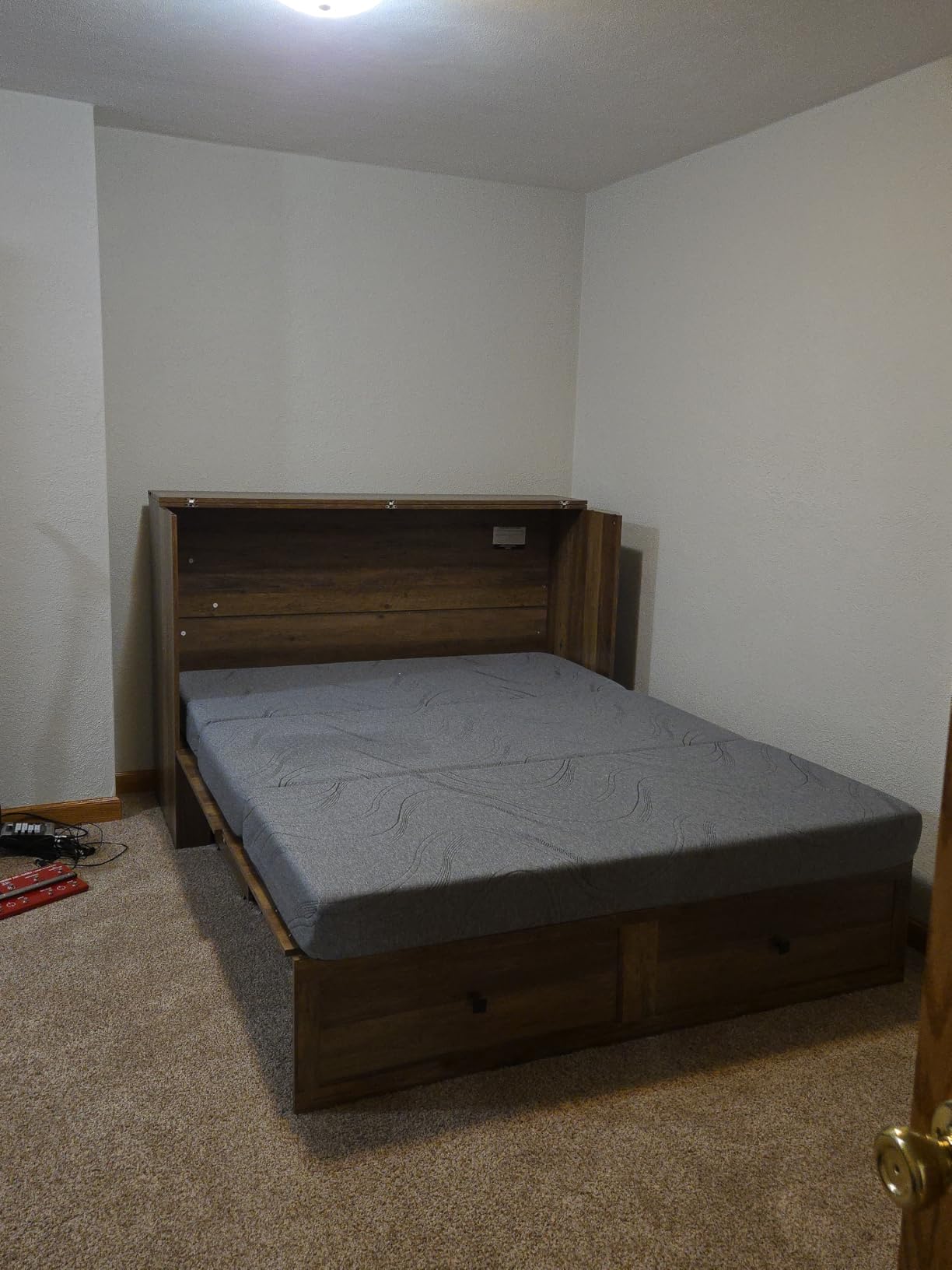 AMERLIFE Queen Murphy Bed with Storage & Charging Station | Distressed White Wood Murphy Cabinet, Farmhouse Foldable Platform Bed, Large Drawer, Noisy Free, Guest Bedroom & Living Room customer photo 2